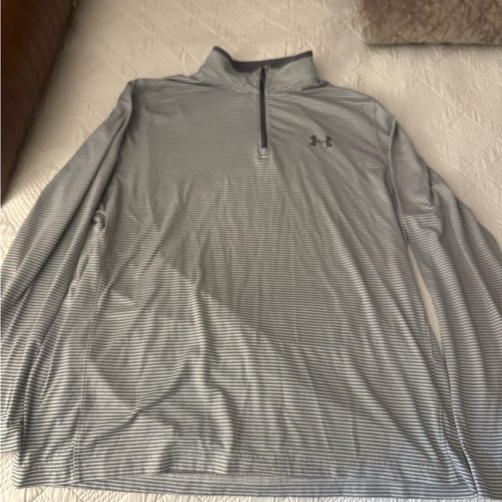 Under Armour Gray and White Striped Pullover
